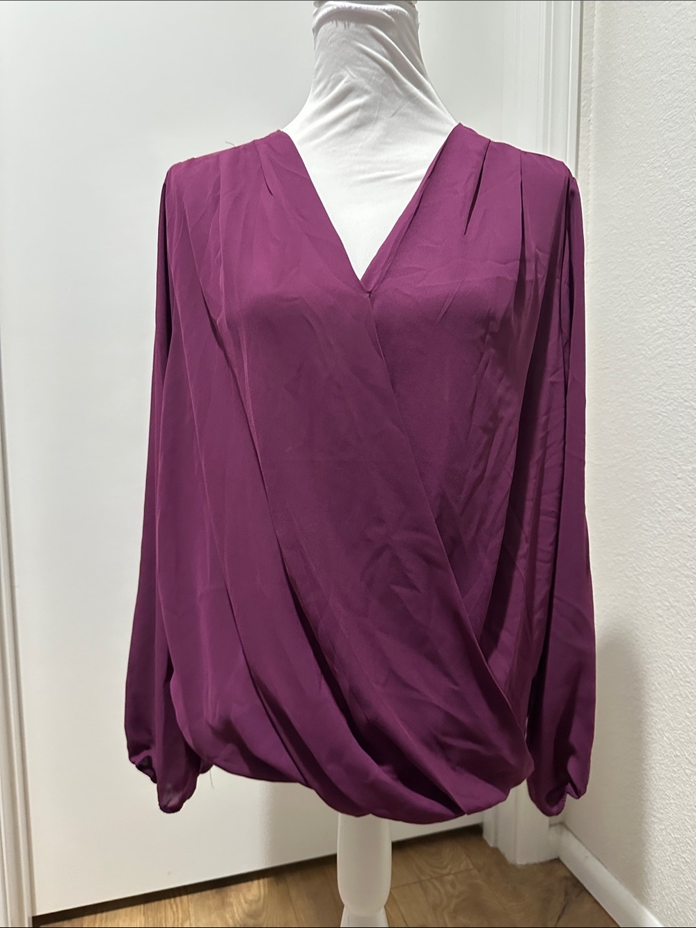 Women’s Draped V-Neck Blouse - Plum